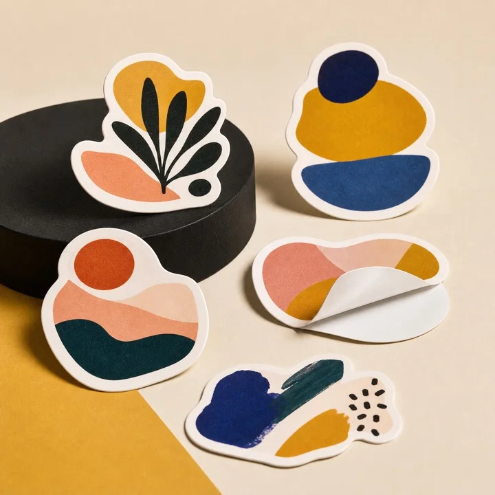 Stickers de tigres y llamas cortados siguiendo su silueta, aplicados en un computador